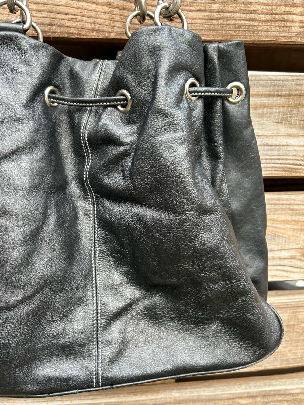 Vintage Y2K Studded Heart Black Leather Betsy Johnson Bag - Picture 3 of 8